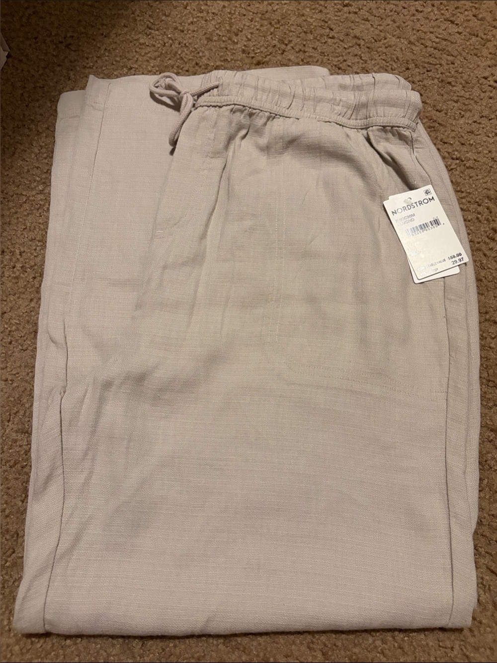 Nordstrom women’s Drawstring linen slacks in Light Beige